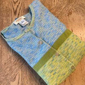 Talbots Woman Blue Green Space Dye Striped Button Front Cardigan Sweater Size X